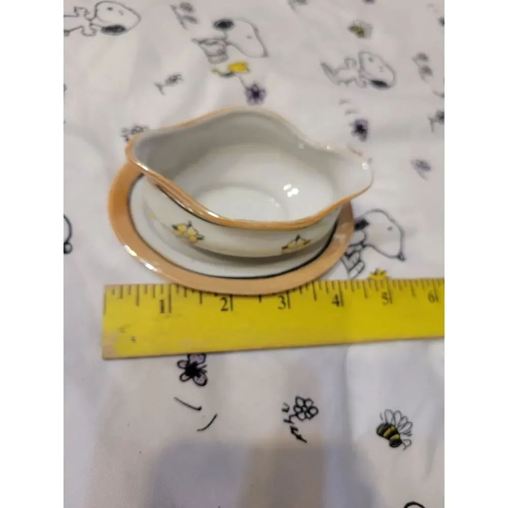 Vintage China Hand Painted Made In Japan Gravy Boat Flower Small Child Sized ?
